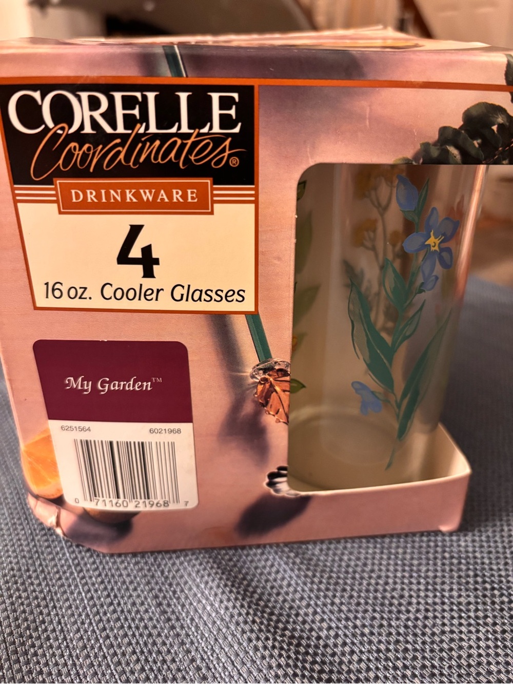 Corelle My Garden Floral Cooler Glasses - Blue and Green Accents (Set of 4)